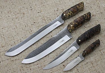 4 piece kitchen knife set with spalted hackberry handles and mill finish by Robert Champion