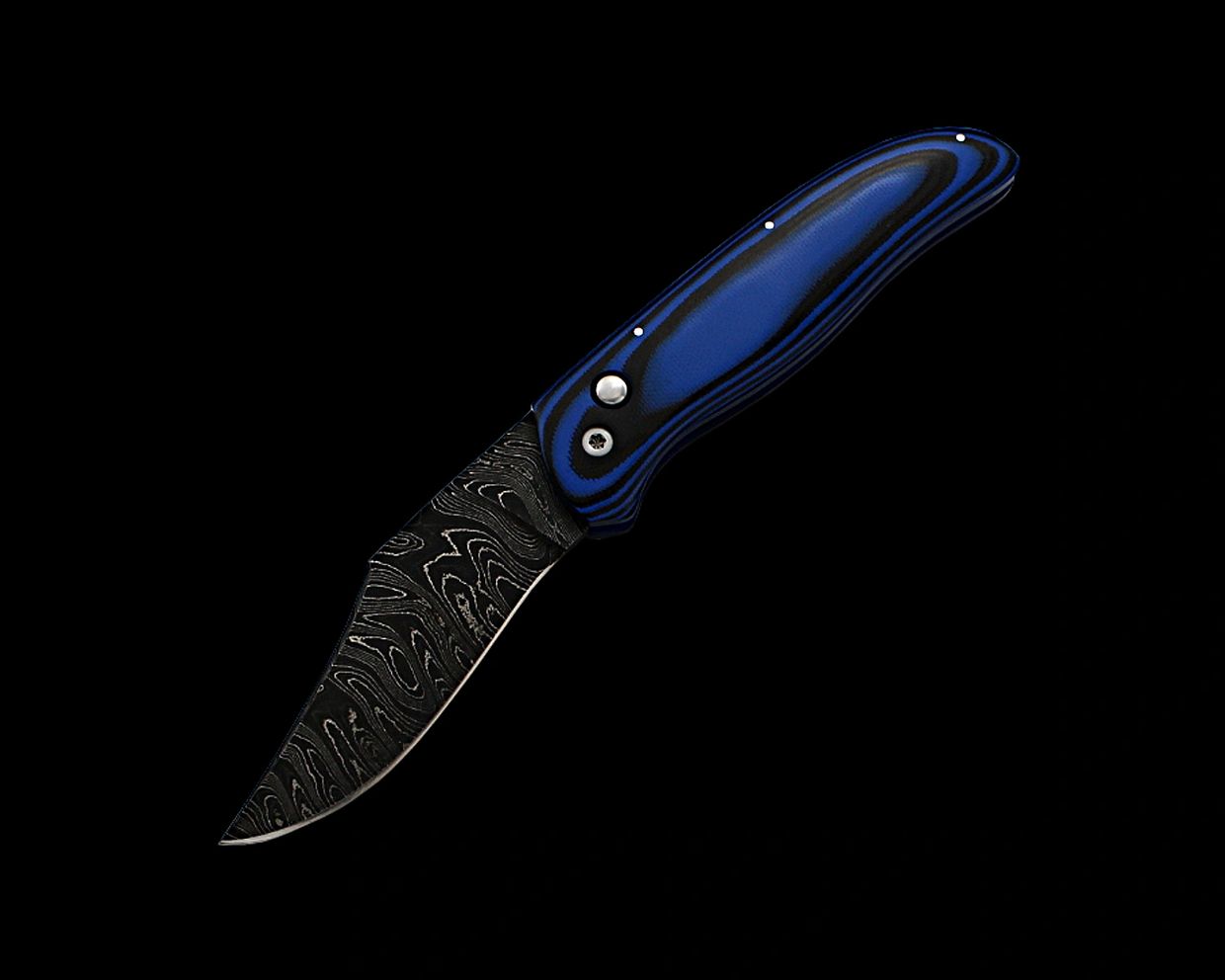 Timber Rattler automatic with Damascus blade by Robert Champion