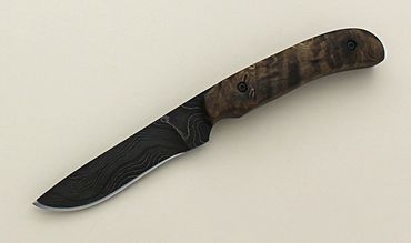 Llano knife with Damascus blade and wood handle by Robert Champion