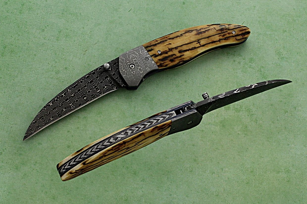 Osprey Del Rey folder knife with caramel crackle mammoth ivory handle by Robert Champion