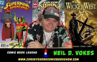 Neil D. Vokes comic book artist featured with Superman, Doctor Strange, and The Wicked West covers.