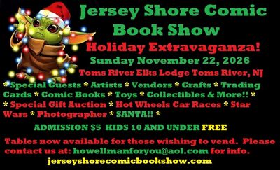 Jersey Shore Comic Book Show Holiday Extravaganza flyer for Nov 22, 2026.