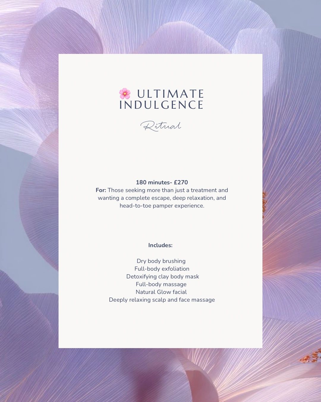 Ultimate Indulgence Ritual spa treatment for deep relaxation and pampering.