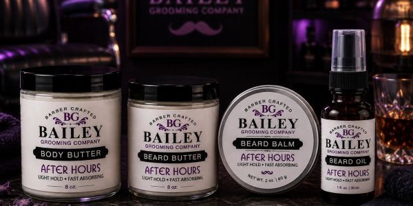 Bailey grooming products including body butter, beard butter, beard balm, and beard oil.