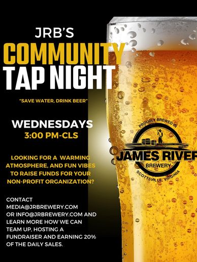 JRB's Community Tap Night every Wednesday to support local non-profits with beer and fun vibes.