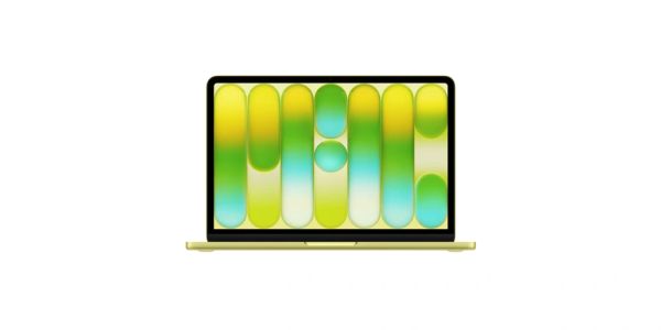 Colorful abstract wallpaper on laptop screen.