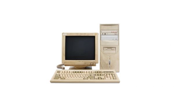 Vintage desktop computer with CRT monitor.