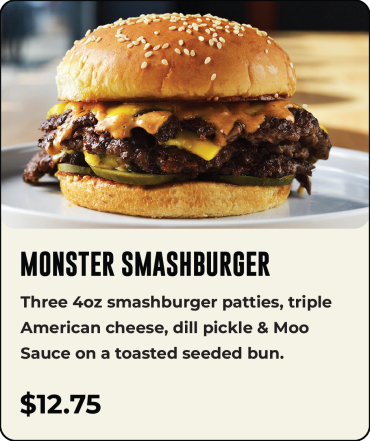 A Monster Smashburger with three patties and cheese.