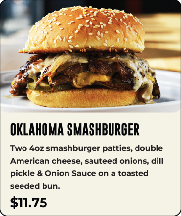 Oklahoma Smashburger with double cheese and sauteed onions.