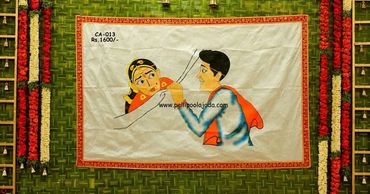 Pellipoolajada_Addutera_Hyderabad: Cloth addutera with bride and groom painting