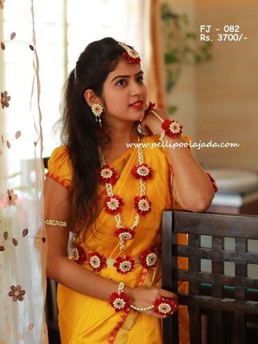 Floral Jewelry with rose petal emebllishments for haldi ceremony 