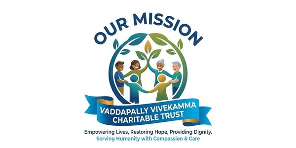 Logo of Vaddapally Vivekamma Charitable Trust highlighting their mission.