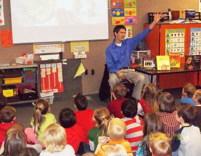 Author Karl Beckstrand speaks to children