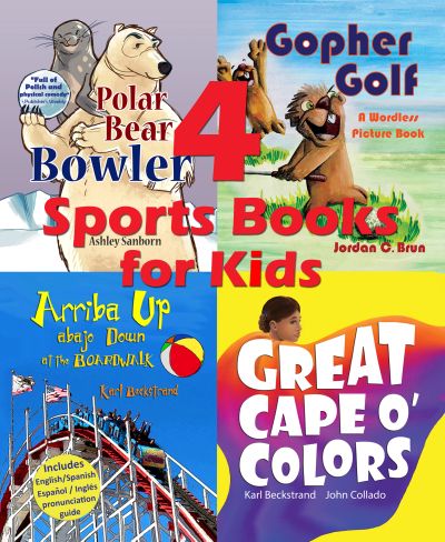 Cover collage featuring four children's sports books with colorful illustrations and titles.