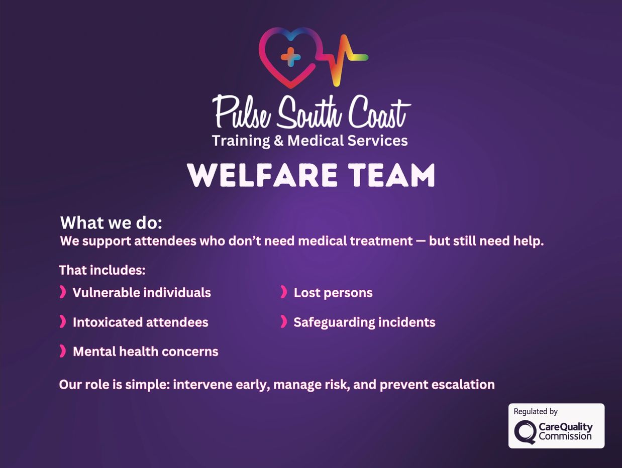 Pulse South Coast Welfare Team supports attendees needing non-medical help at events.