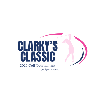 Logo of a golf-themed charity event featuring a golfer silhouette and text.