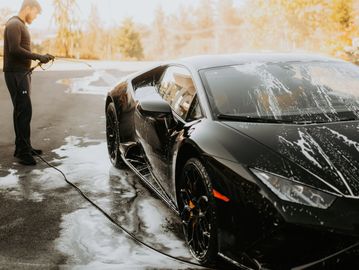 Exquisite Lamborghini Receives a Meticulous Exterior Wash - Reviving Elegance in Every Curve