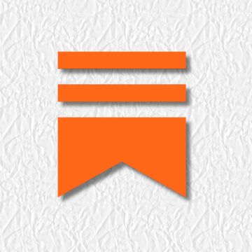 Orange bookmark icon on a textured white background.