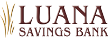 Logo of Luana Savings Bank with gold and brown text.
