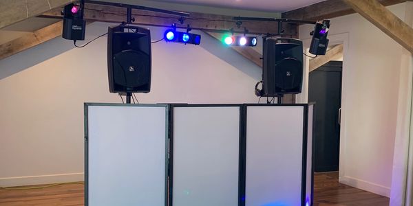 Our full mobile disco set up ready to entertain some guests and make the night go off with a bang!
