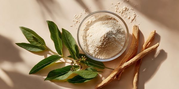 Ingredientes naturales en polvo y raíces utilizados en complementos alimenticios