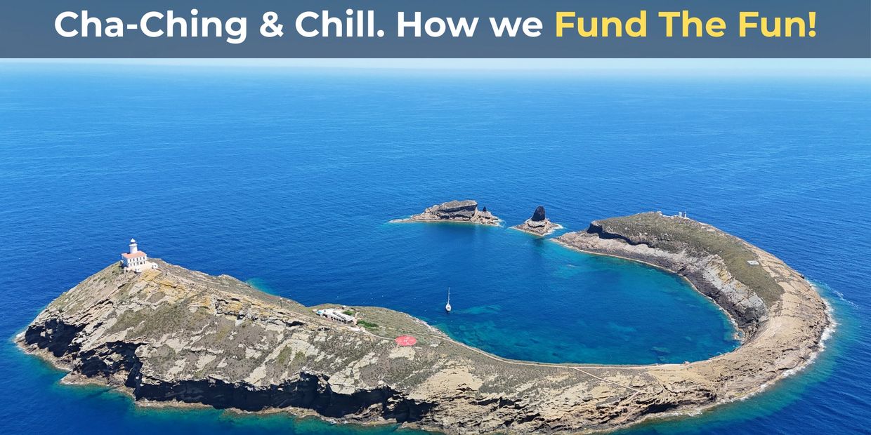 Sailing yacht anchored on its own in an old  volcanic site  - perfect anchorage with lighthouse