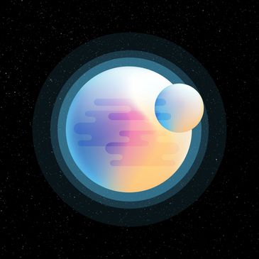 a vector graphic of a sunset-colored planet shining in space