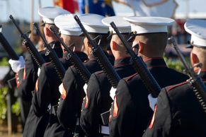 The U. S. Marine Corps Honor Guard bid farewell to a Marine KIA in Kandahar Prov., Afghanistan.