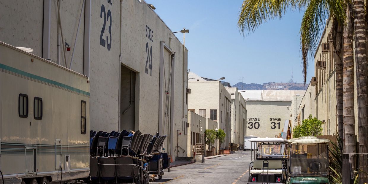 Studio Warehouses with the Hollywood sign at a distant view