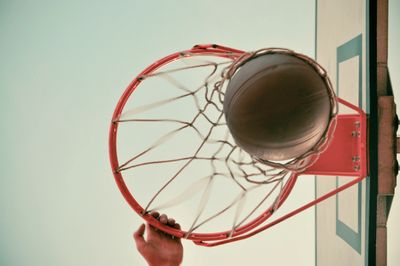 Slam dunk on a basketball hoop
