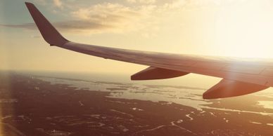 Wing of airplane in flight