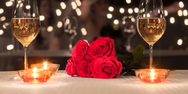 wine roses and candles for romance
