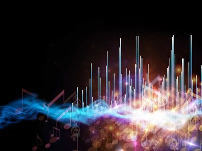 Colorful sound waves and musical notes against a dark background.