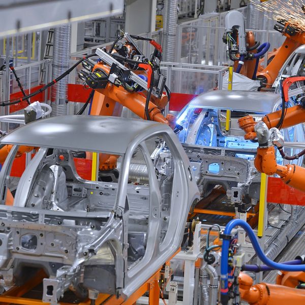 Robots on a car assembly line