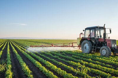 tractor spraying crops