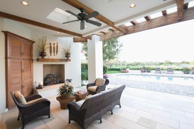 Covered patio leading to pool