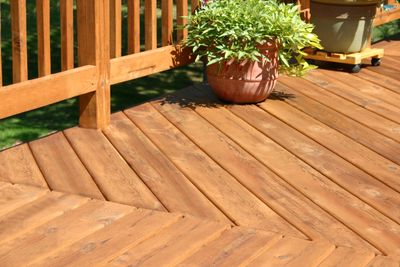 Beautiful wooden decking and railings.