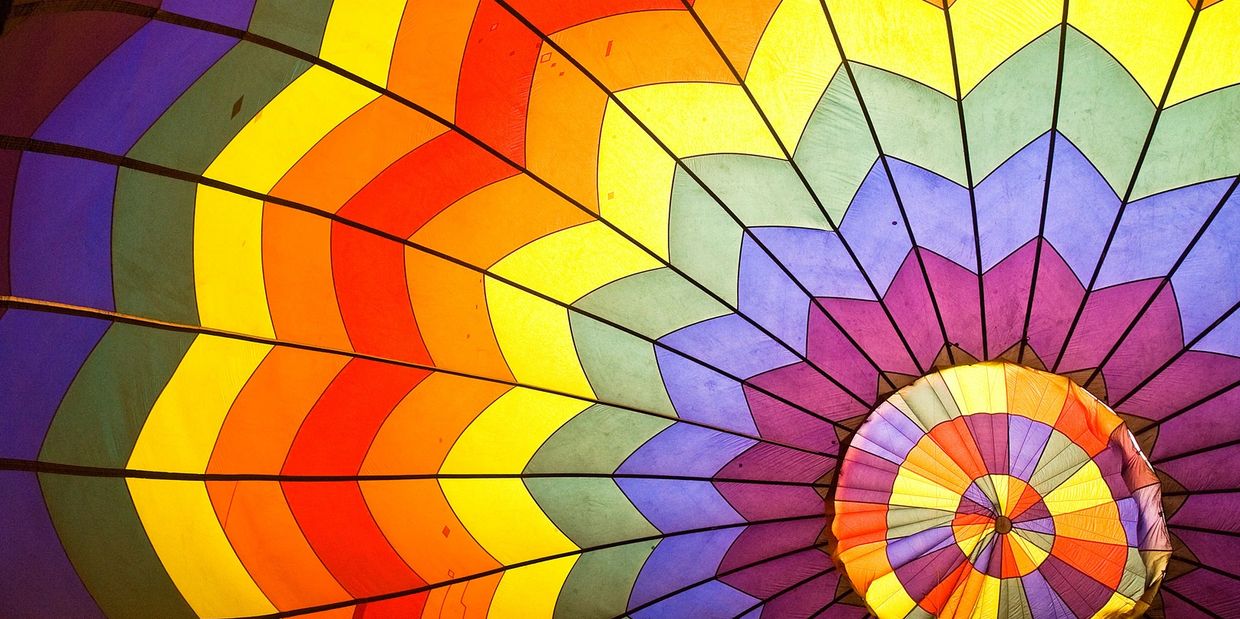Inside of a colourful air balloon