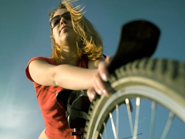 A woman on a bike