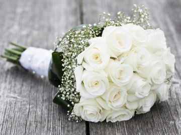 A bouquet of white roses.