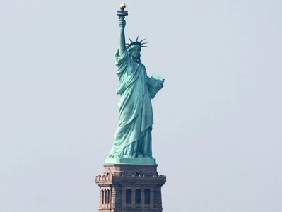 The Statue of Liberty standing tall against a clear sky.