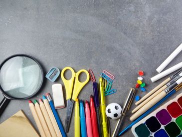 arts and crafts equipment on a grey table