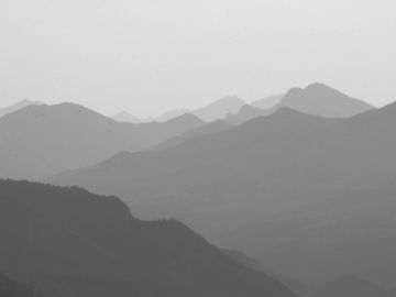 Black and white mountainous landscape.