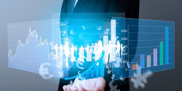 High Return on Investment (ROI): Hand displaying digital graphs indicating a strong ROI.