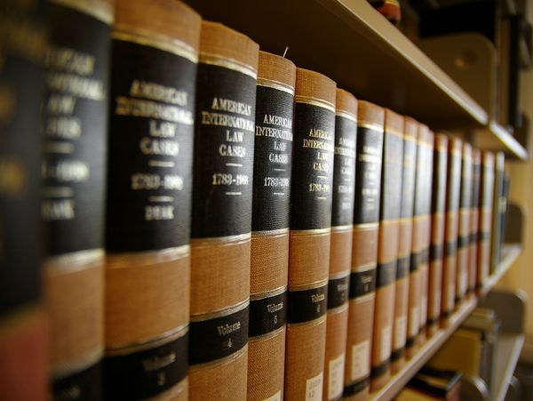 A bookshelf with law books
