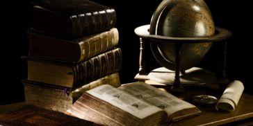 Image of books, open books & globe.