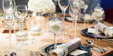 A photograph of a table set for a fancy meal.