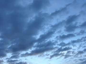 Cloudy sky with various shades of blue.