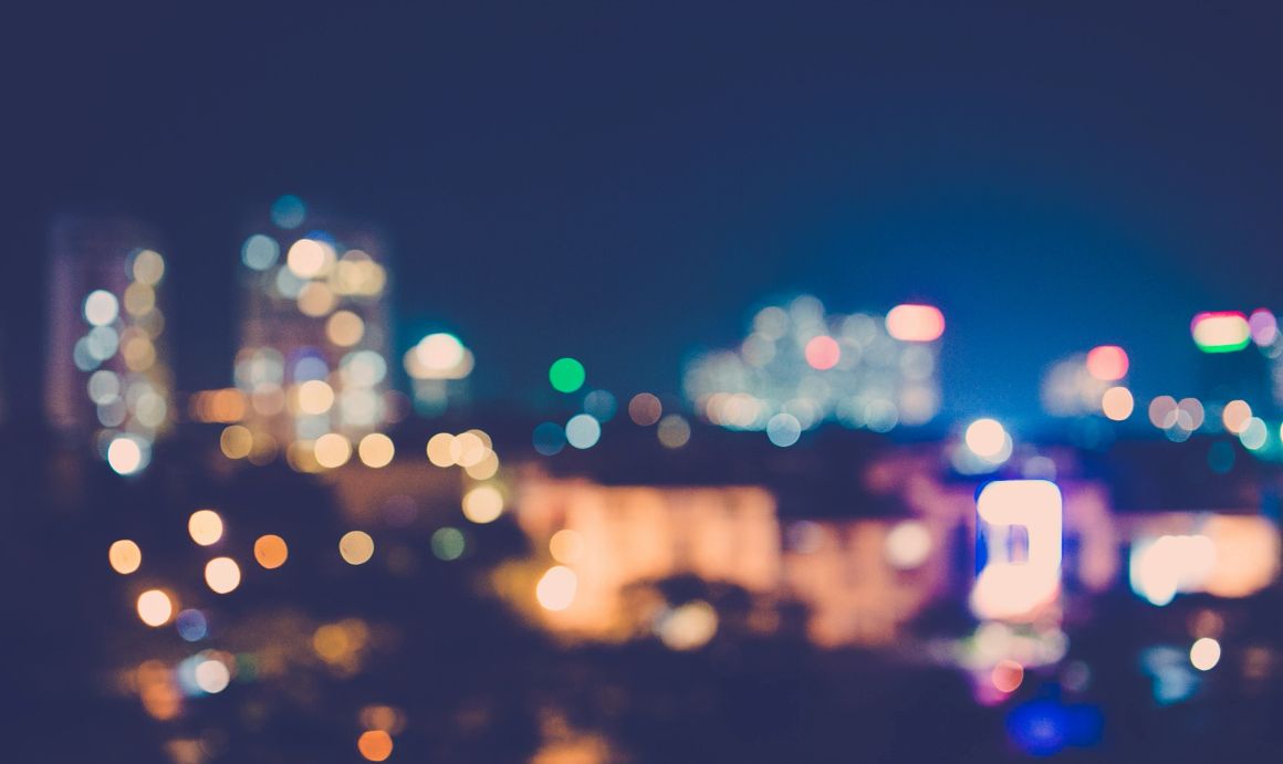 Blurred city lights at night.