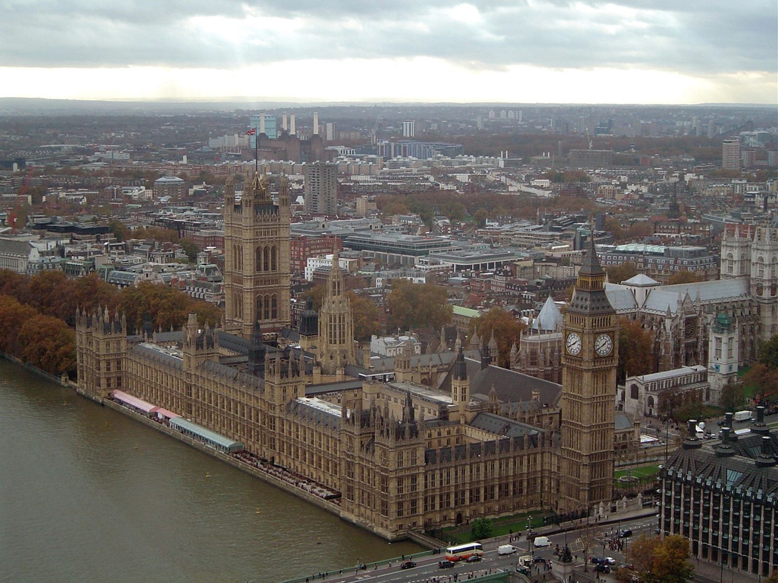 Aerial view of the Palace of Westminster and Big Ben in London.